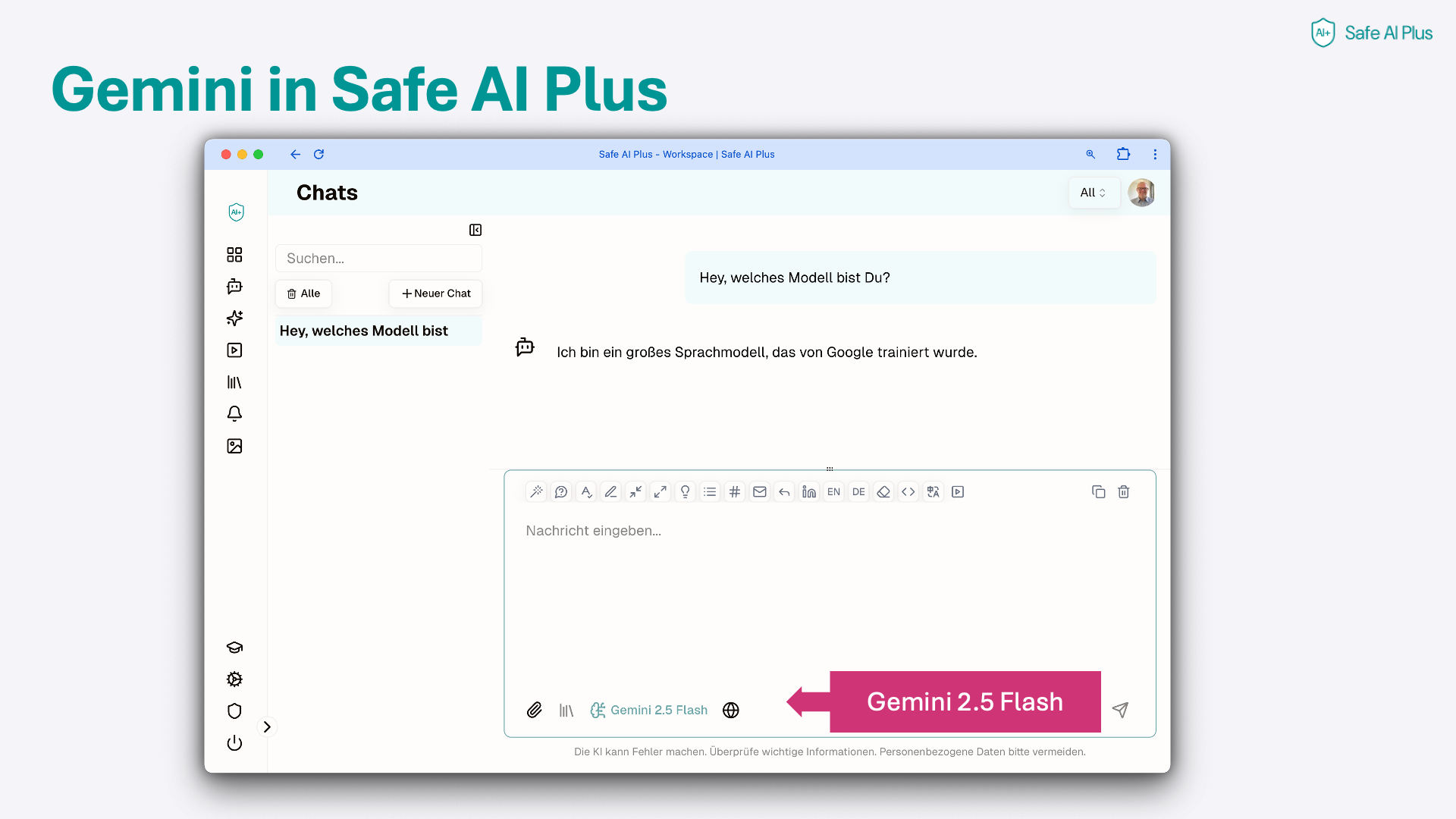 Google Gemini als Modell in Safe AI Plus