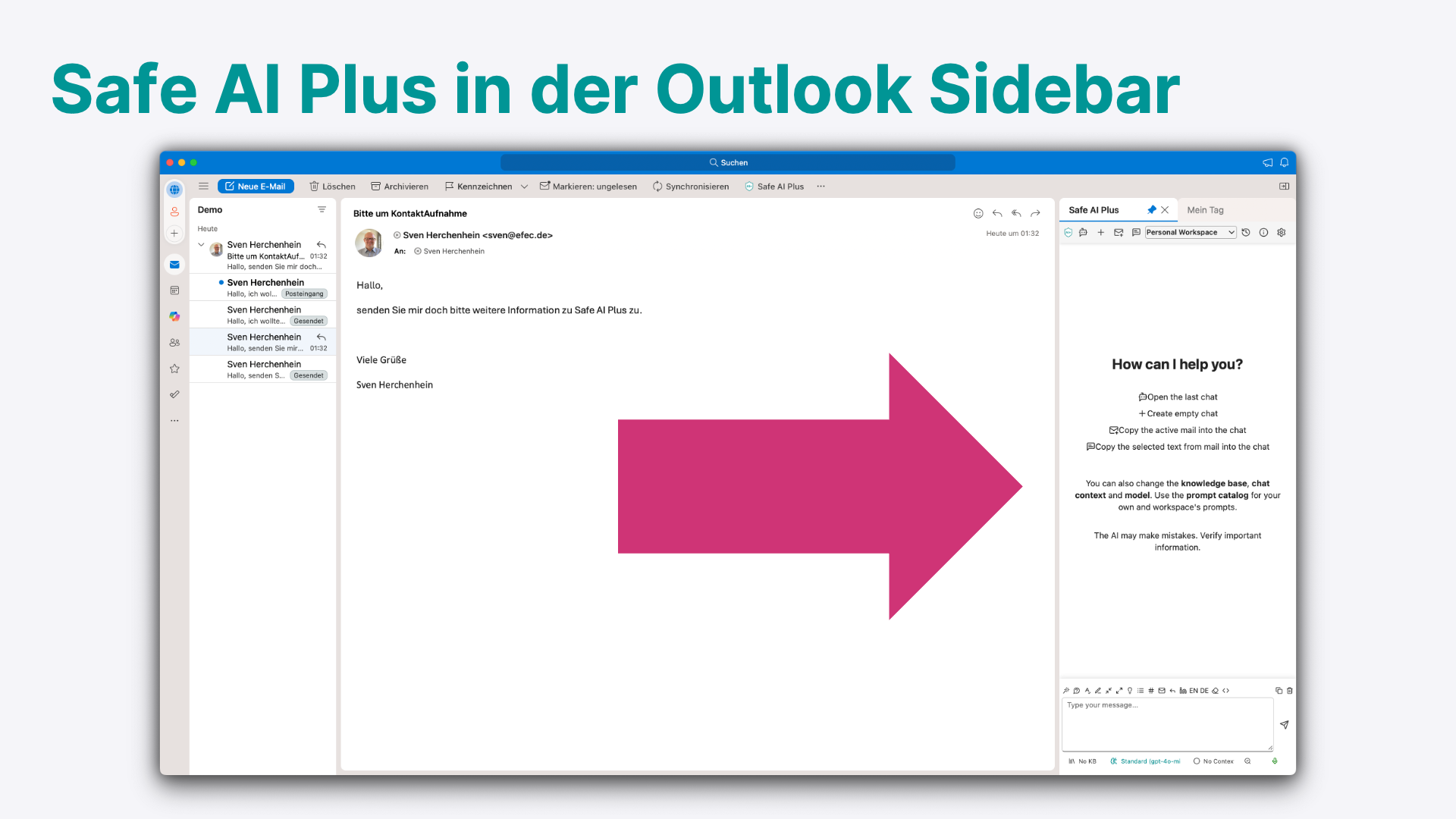 Safe AI Plus in der Outlook Sidebar