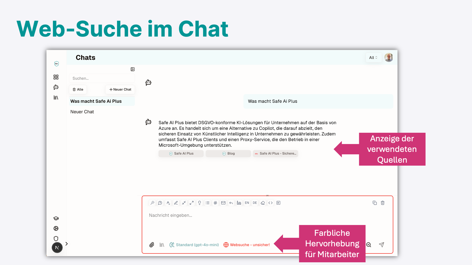 Web-Suche im Chat mit Quellenangabe